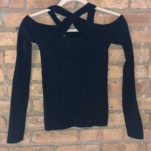 Free People Black Cross Neck Top